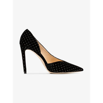 black Sophia 100 velvet crystal pumps