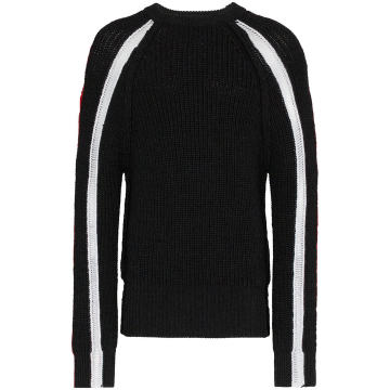 black stripe detail crewneck sweater