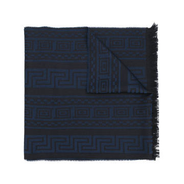 Greca embroidered frayed scarf