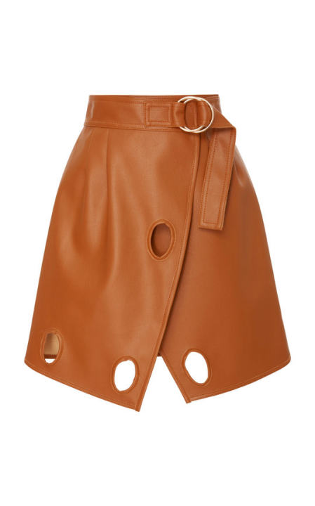 Wrap-Effect Cutout Faux Leather Mini Skirt展示图