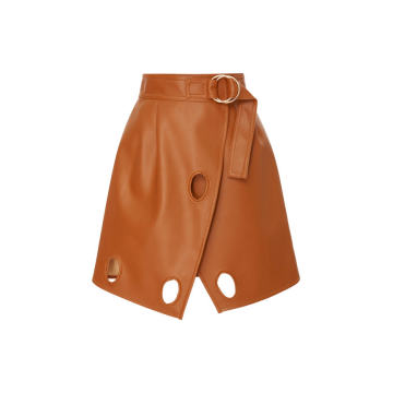 Wrap-Effect Cutout Faux Leather Mini Skirt
