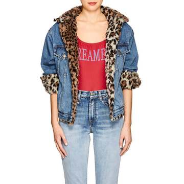 Faux-Fur-Lined Denim Crop Jacket