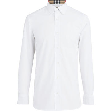 Check Cuff Stretch Cotton Poplin Shirt