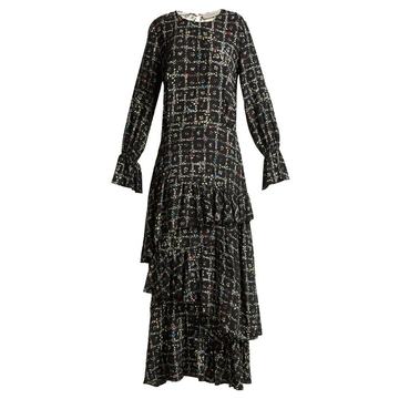 Amina tiered vine-print dress