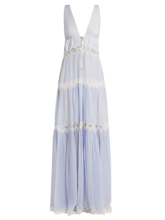 Lace-embellished silk maxi dress展示图