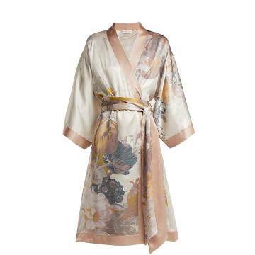 Floral-print silk robe
