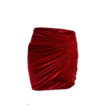 Ruched velvet skirt