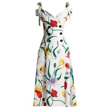 Floral-print cotton-blend faille dress