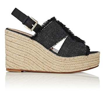 Denim Platform-Wedge Espadrille Sandals