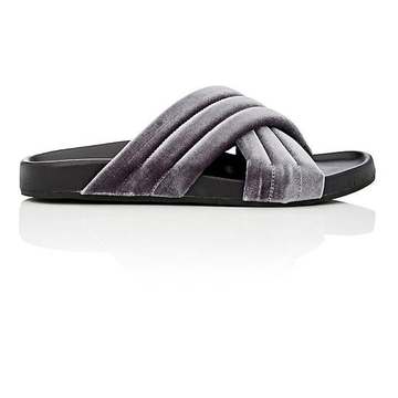 Velvet Crisscross-Strap Slide Sandals