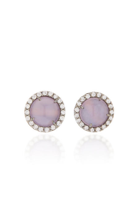 One-Of-A-Kind Chalcedony Studs With Diamonds Set In 18K White Gold With Black Rhodium展示图