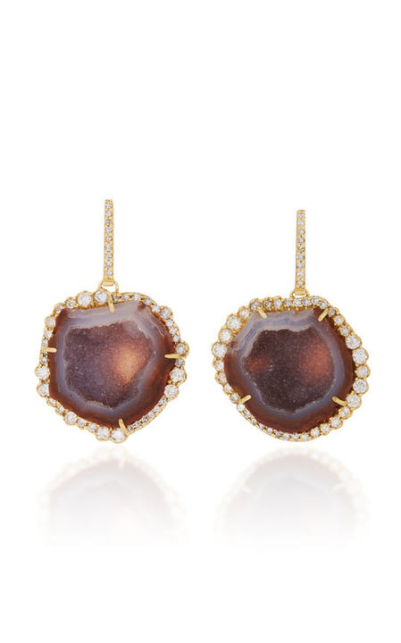 One-Of-A-Kind Geode Earrings With Signature Irregular Diamonds Set In 18K Yellow Gold展示图