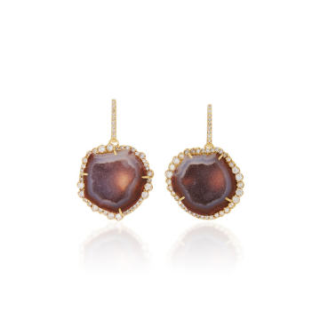 One-Of-A-Kind Geode Earrings With Signature Irregular Diamonds Set In 18K Yellow Gold