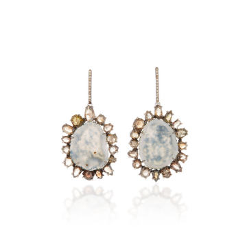 One-Of-A-Kind Light Geode Earrings With Natural Brown Diamonds Set In 18K White Gold
