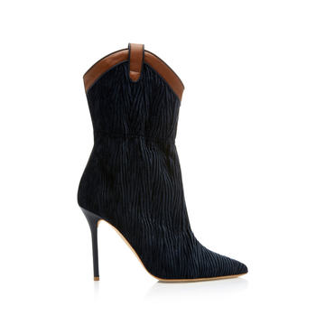 Daisy Leather-Trimmed Velvet Boots