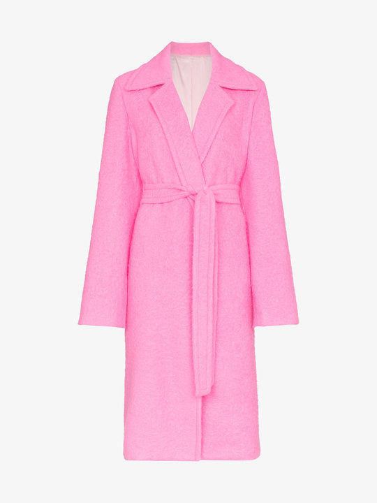 disco pink belt tie wool coat展示图