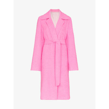 disco pink belt tie wool coat