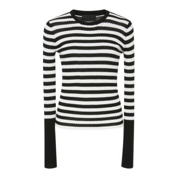 Striped Rib Knit Wool Sweater
