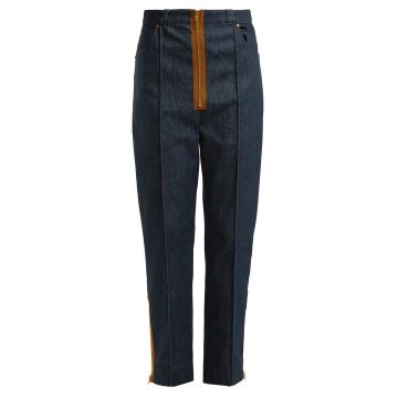 Zipper-trimmed high-rise jeans