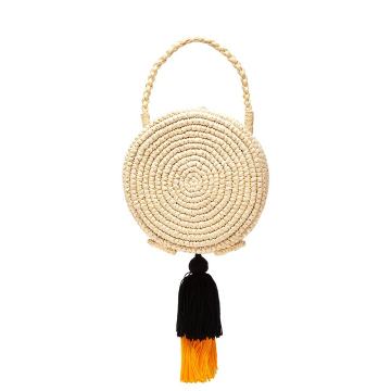 Woven straw and tiered-tassel basket bag