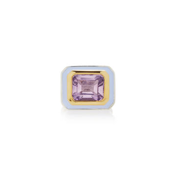 Silver Tile Emerald-Cut Amethyst Ring