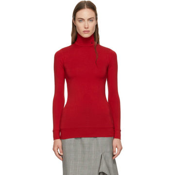 Red Fitted Logo Turtleneck