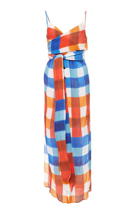 Thora Wrap-Effect Checked Tencel Maxi Dress展示图