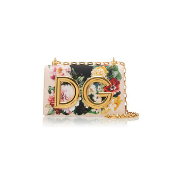 Girls Floral Leather And Charmeuse Bag