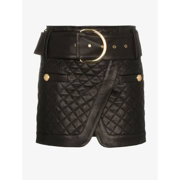 low waist quilted wrap leather mini skirt