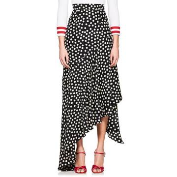 Polka Dot Silk Asymmetric Skirt