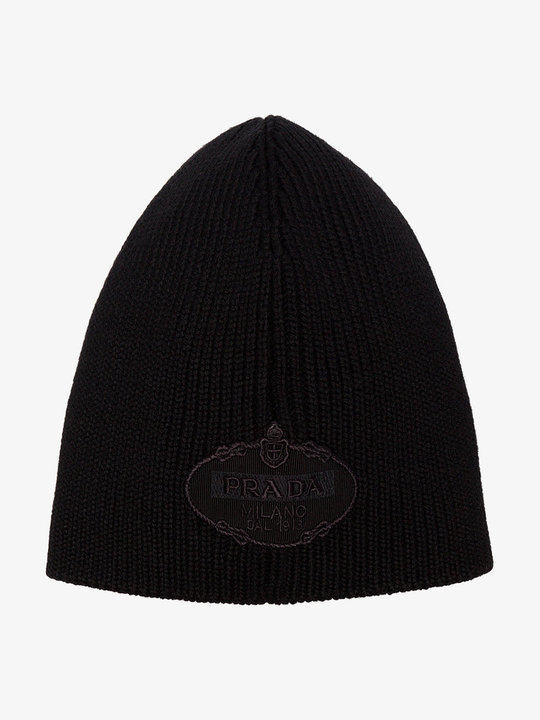 black logo embroidered ribbed virgin wool hat展示图