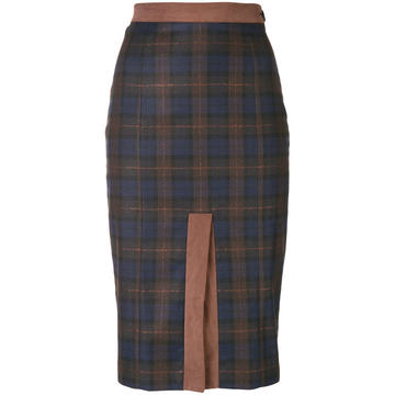 front slit check skirt