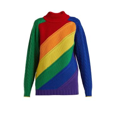 Color-block wool and cashmere-blend sweater