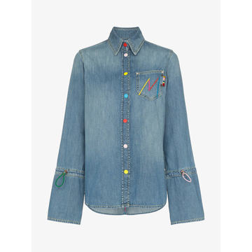 long sleeve embroidered denim shirt