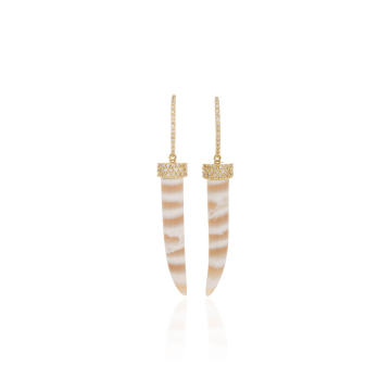 One-Of-A-Kind Striped Chalcedony Tusk Earrings With Diamonds