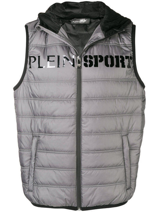 logo print puffer vest展示图