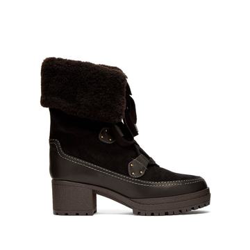 Suede shearling-lined block-heel boots