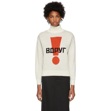White 'Exclamation Point' Graphic Turtleneck