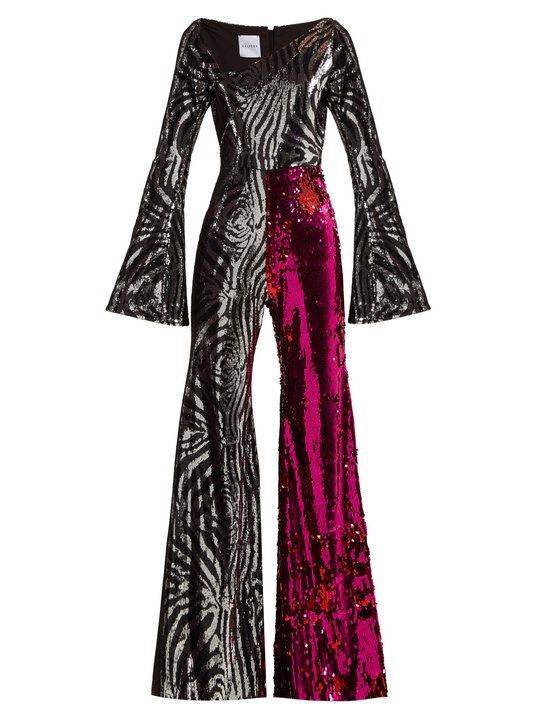 Zebra-pattern sequinned jumpsuit展示图