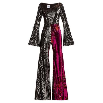 Zebra-pattern sequinned jumpsuit