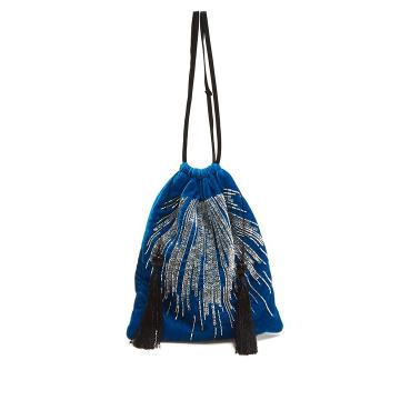 Sequin and bead-embroidered velvet bag
