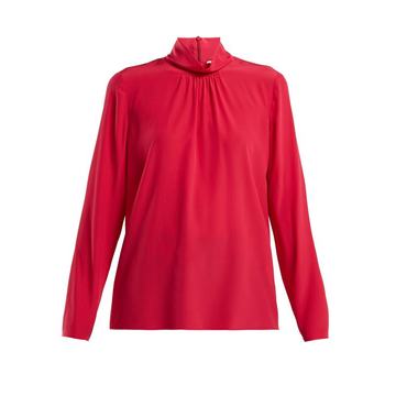 High-neck silk blouse