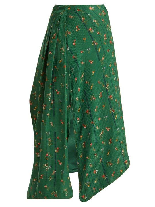 Matilda floral-print silk skirt展示图