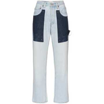 high waist patch straight jeans