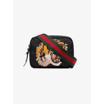 black tiger embroidered cross-body bag