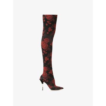 Rose-jacquard over-the-knee boots