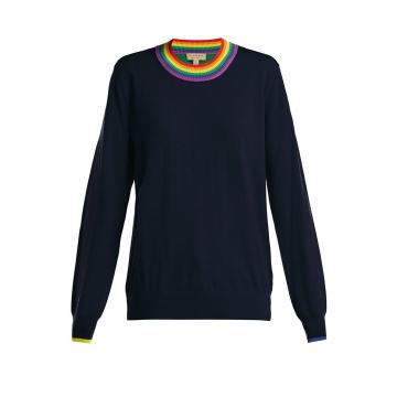 Rainbow-neck merino wool sweater