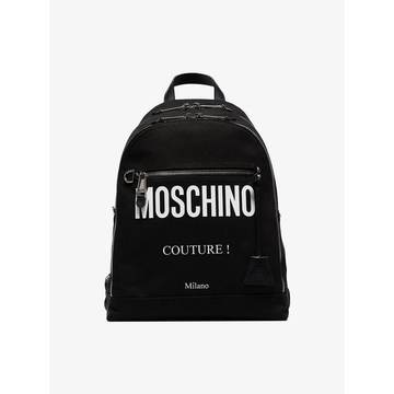 black logo print cotton canvas backpack