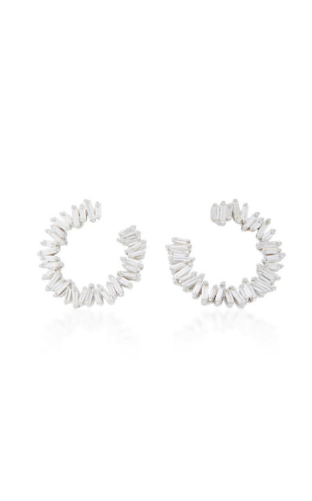 18K White Gold Diamond Hoop Earrings展示图