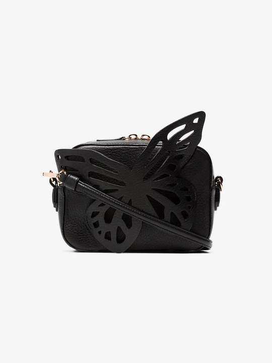black flossy butterfly leather crossbody bag展示图